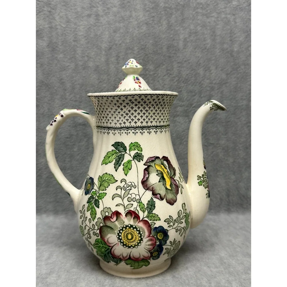 VTG Mason's‎ China Ironstone Coffee Pot Paynsley Green Floral England Full Hand